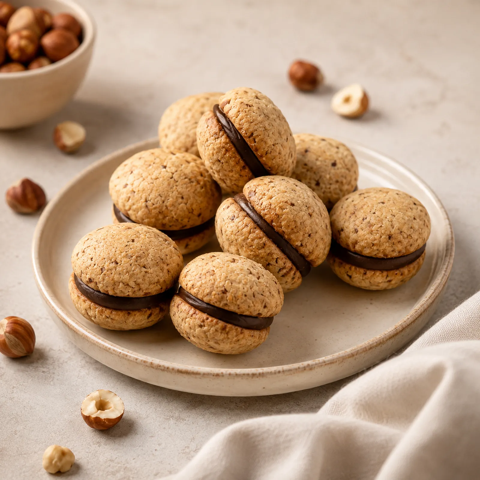 Baci di dama, paired hazelnut biscuits joined with dark chocolate