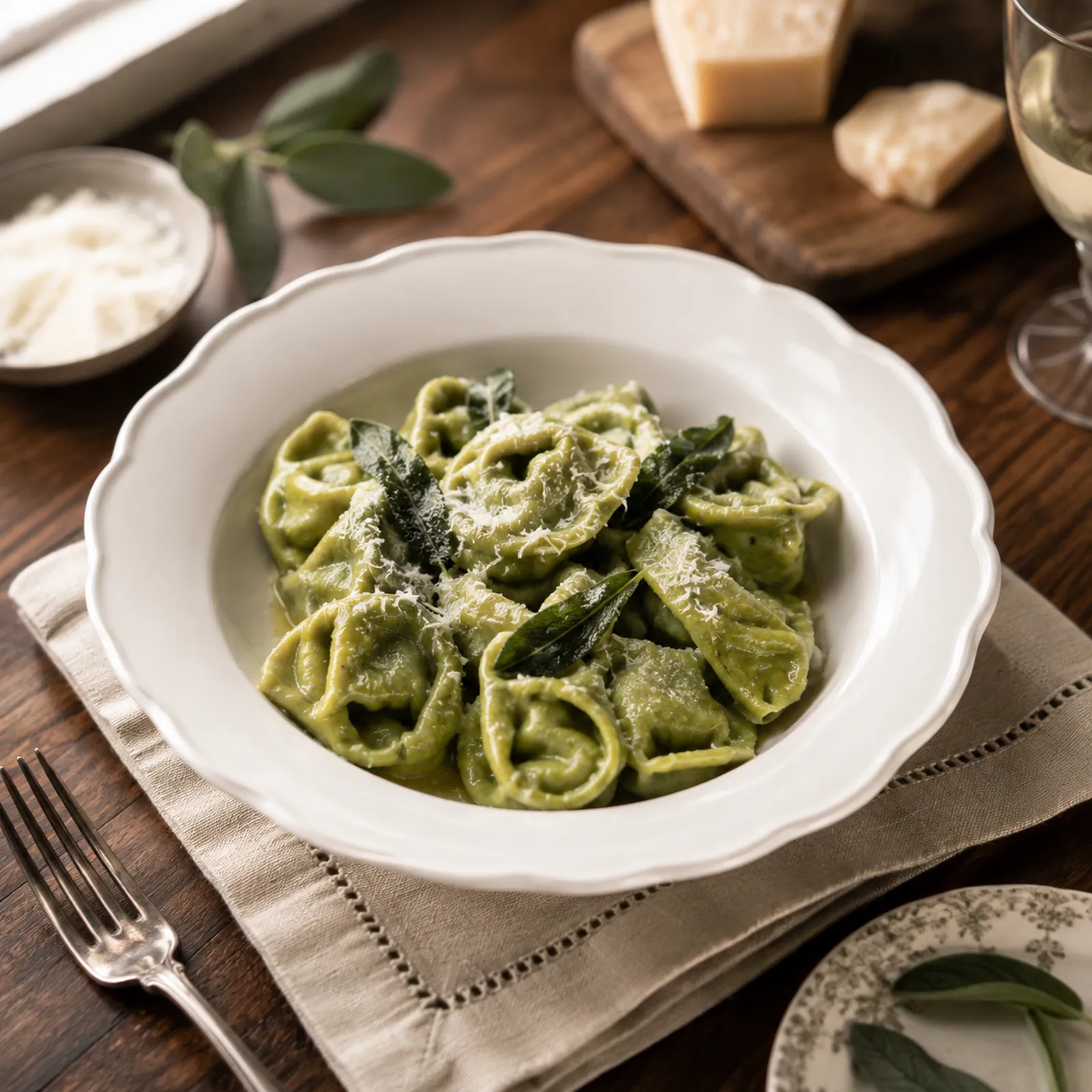 Balanzoni, green Bologna pasta filled with ricotta and mortadella
