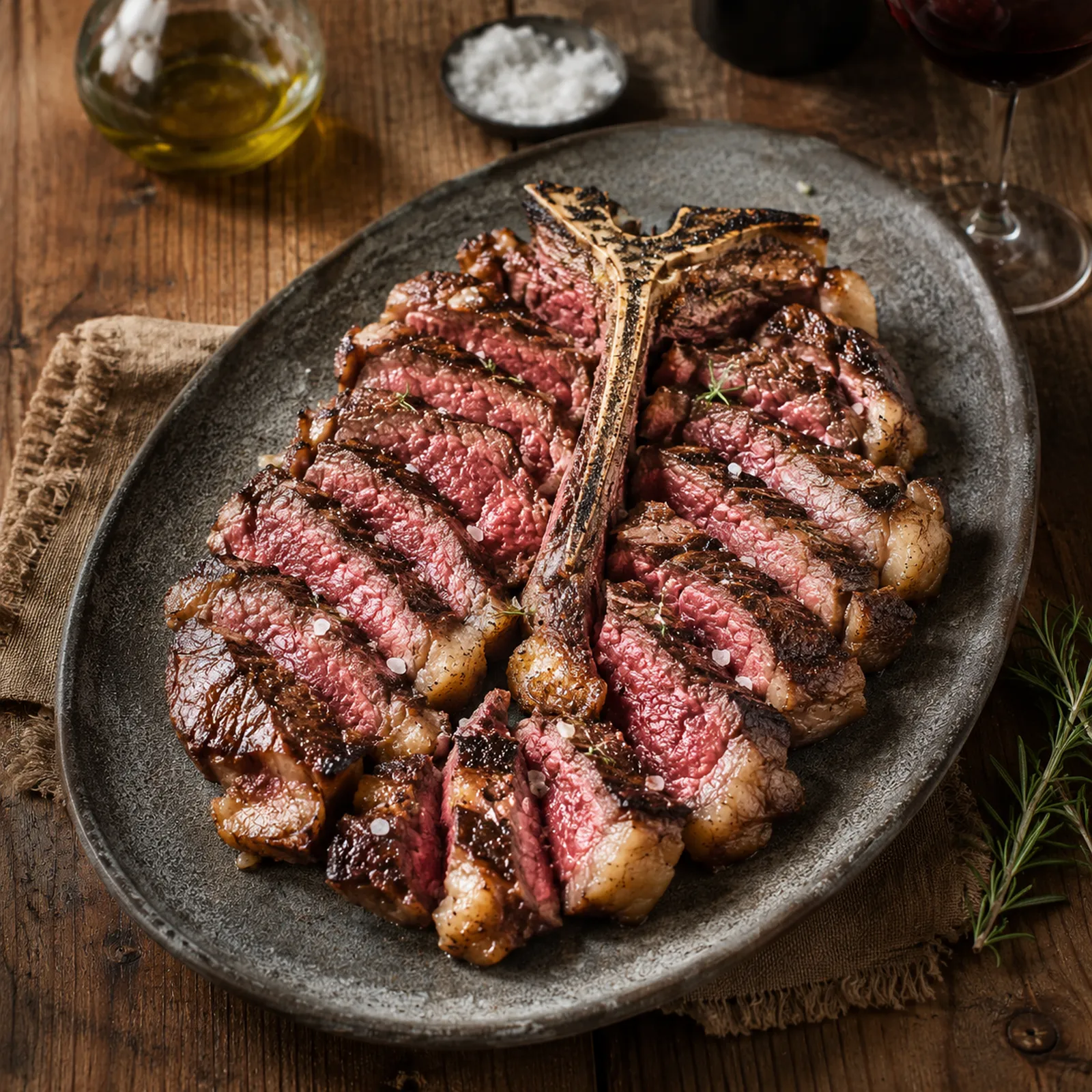 Bistecca alla Fiorentina — 成品摆盘的俯视图
