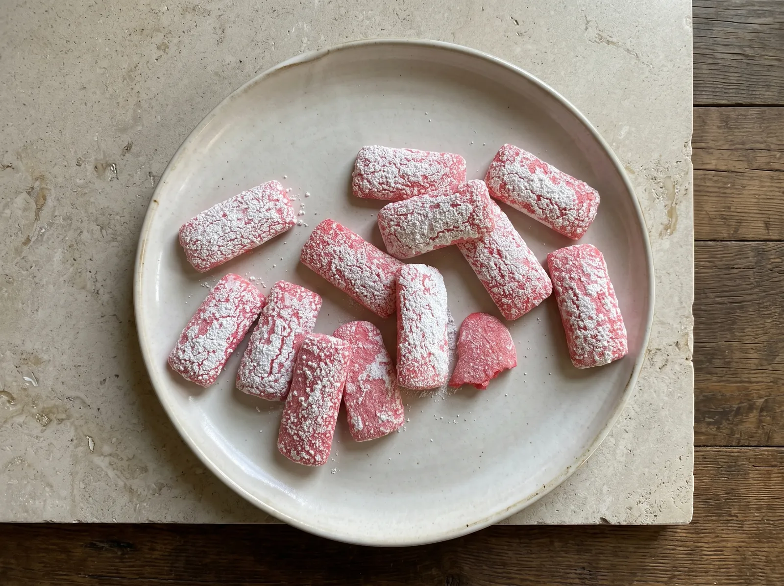 Biscuits roses de Reims — auf einem Brett angerichtet