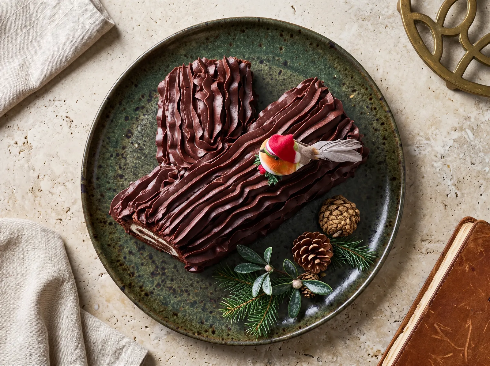 Bûche de Noël — im Ganzen nach dem Backen gezeigt