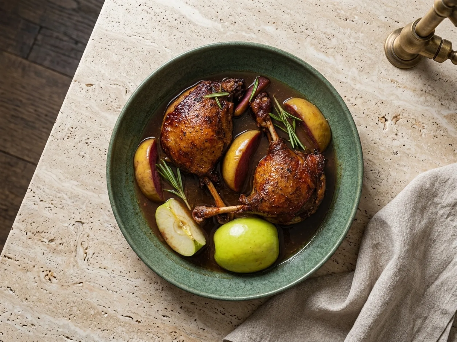 Canard au cidre — in einer Auflaufform gezeigt
