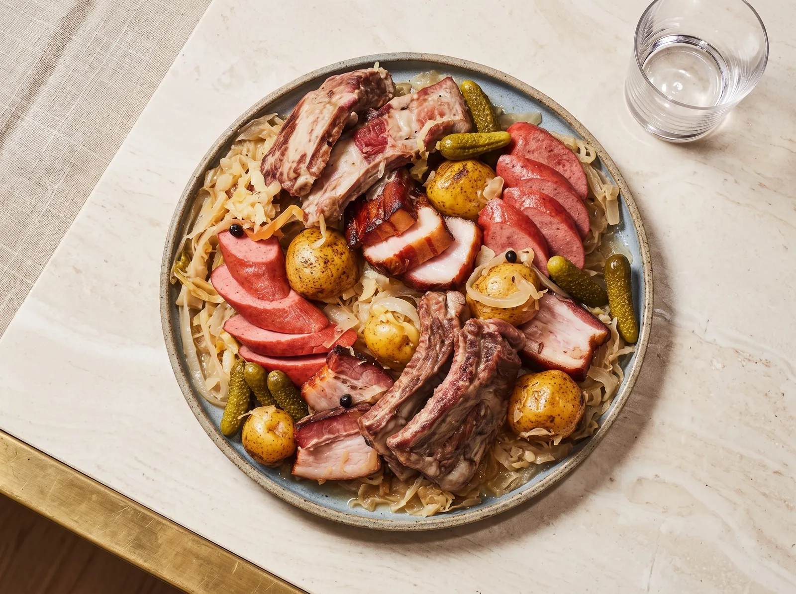 Choucroute garnie — in einer Servierschale angerichtet