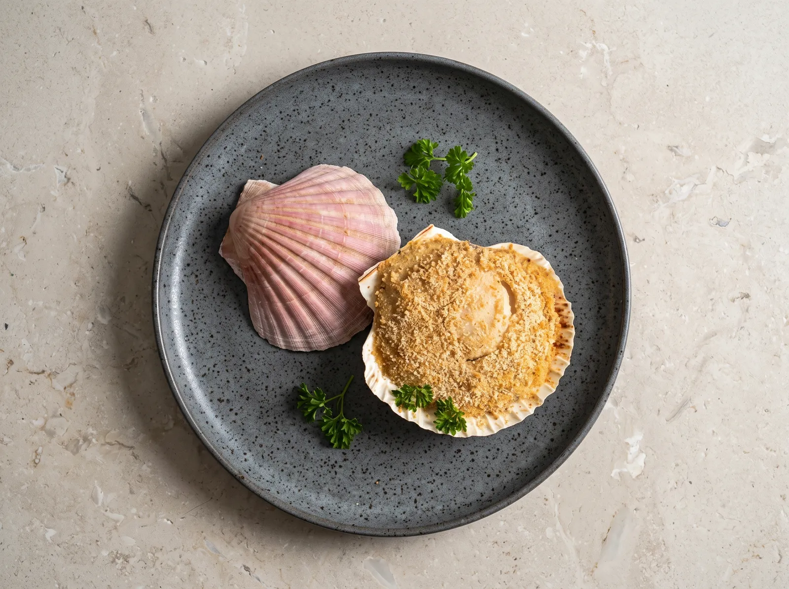 Coquilles Saint-Jacques à la bretonne — auf einem Teller angerichtet