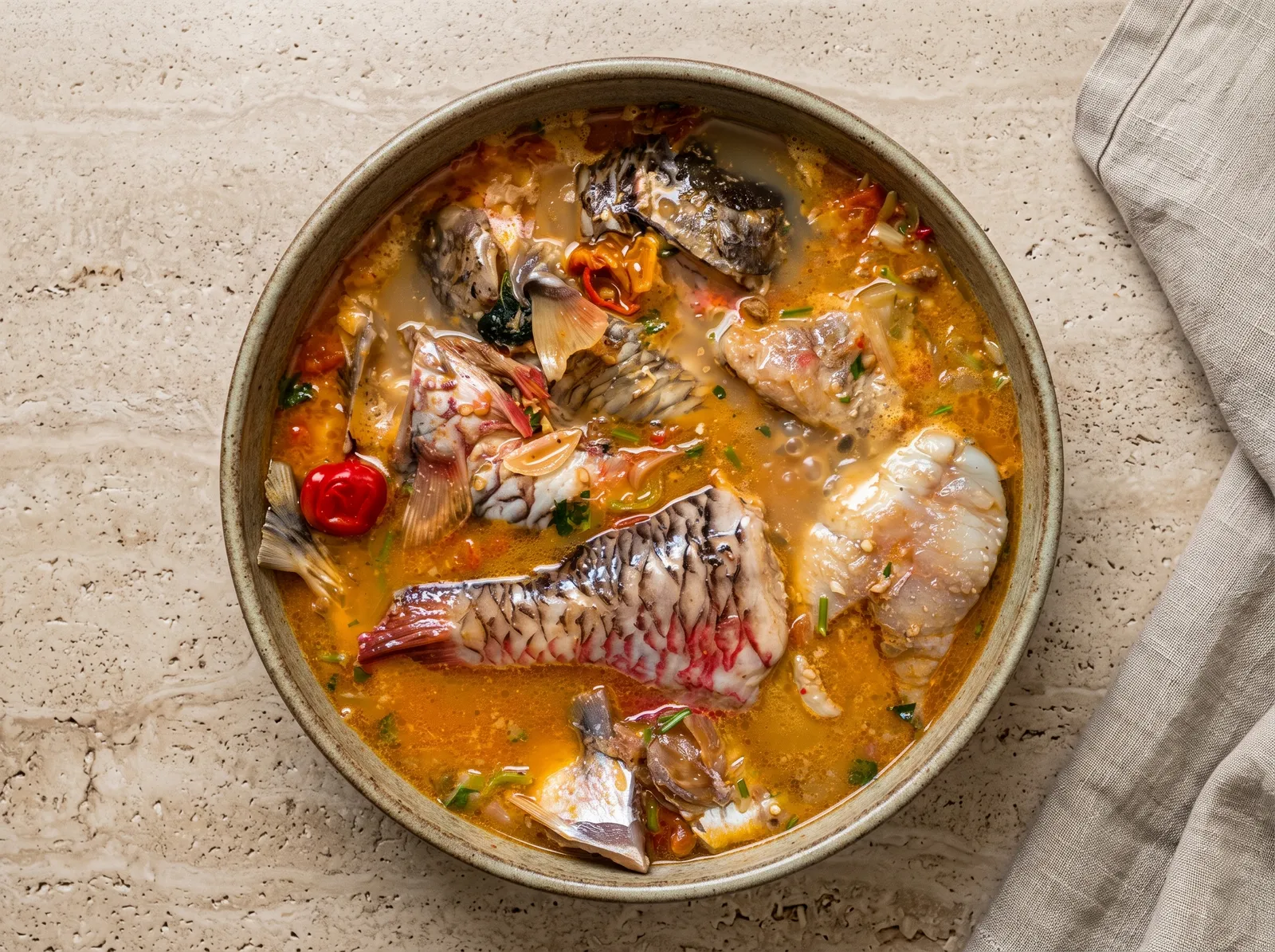 Court-bouillon de poisson créole — in einer Pfanne gezeigt