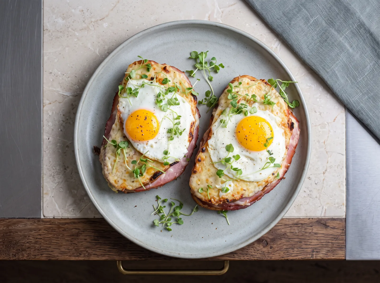 Croque-madame — auf einem Teller angerichtet