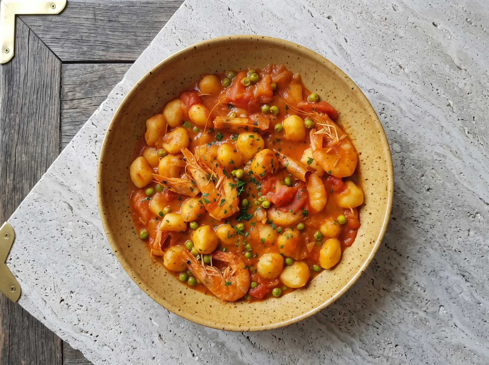 Dombrés aux crevettes — auf einem Teller angerichtet