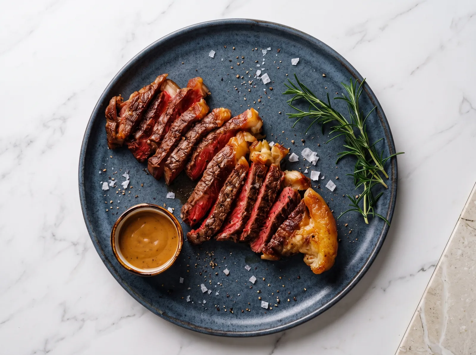 Entrecôte à la bordelaise — auf einem Brett angerichtet