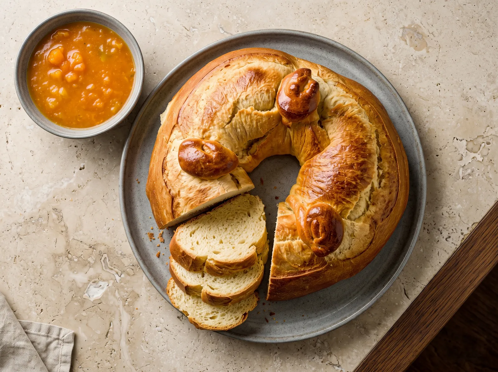 Fouace rouergate — Brot nach dem Backen gezeigt