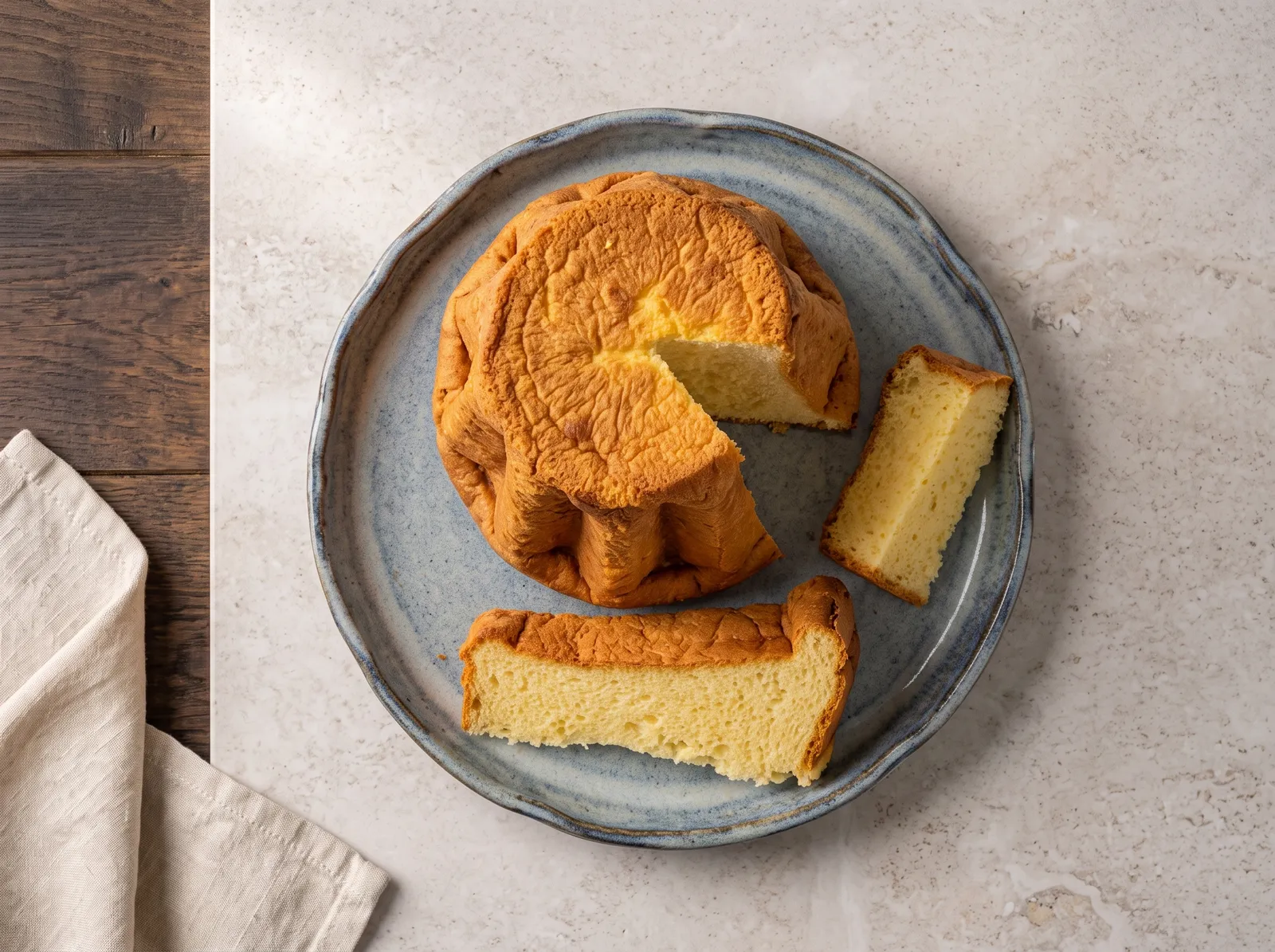 Gâteau battu — mit sichtbarem Anschnitt gezeigt