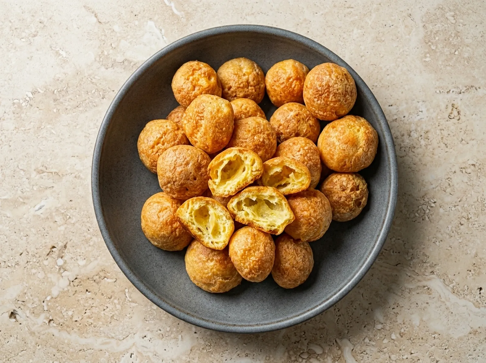 Gougères — in einem Korb angerichtet