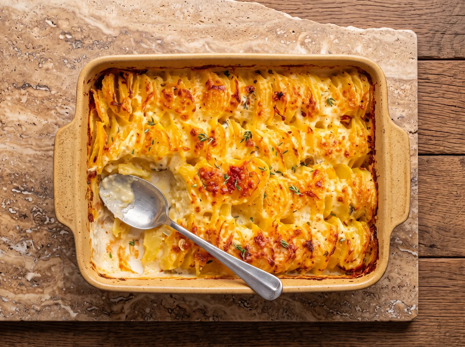 Gratin dauphinois — in einer Auflaufform gezeigt