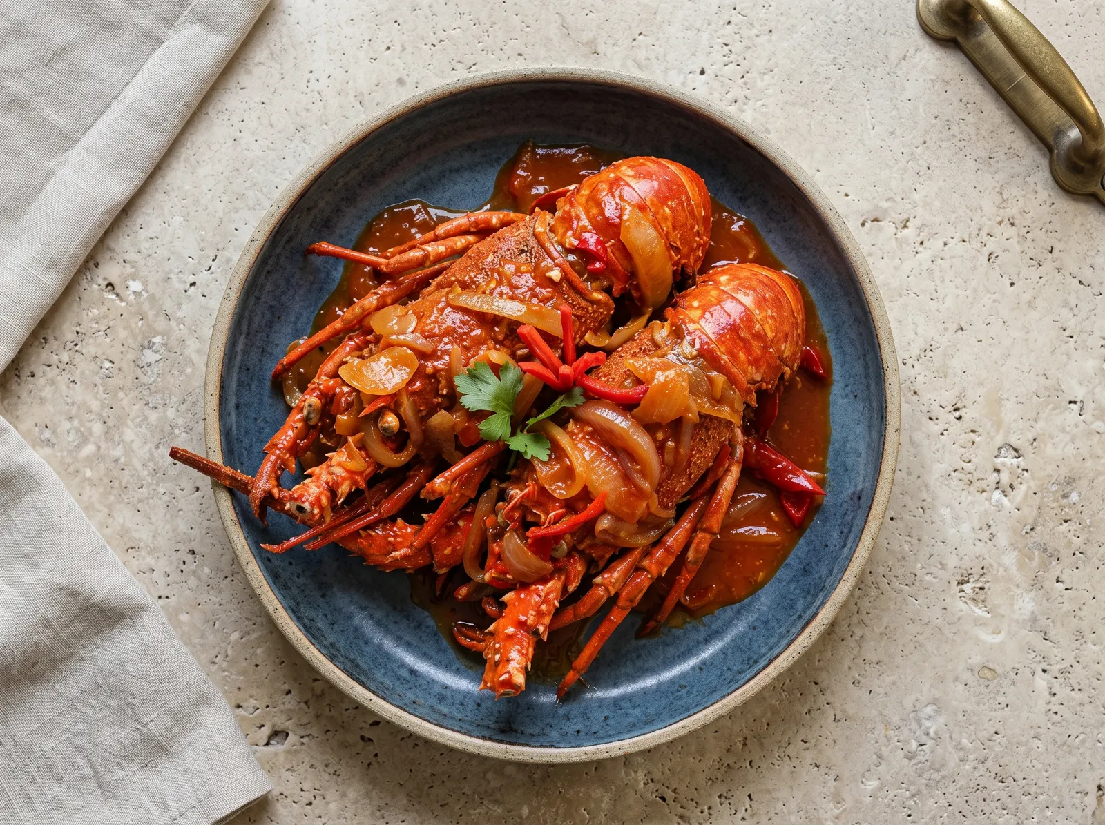 Homard à l’armoricaine — auf einem Teller angerichtet