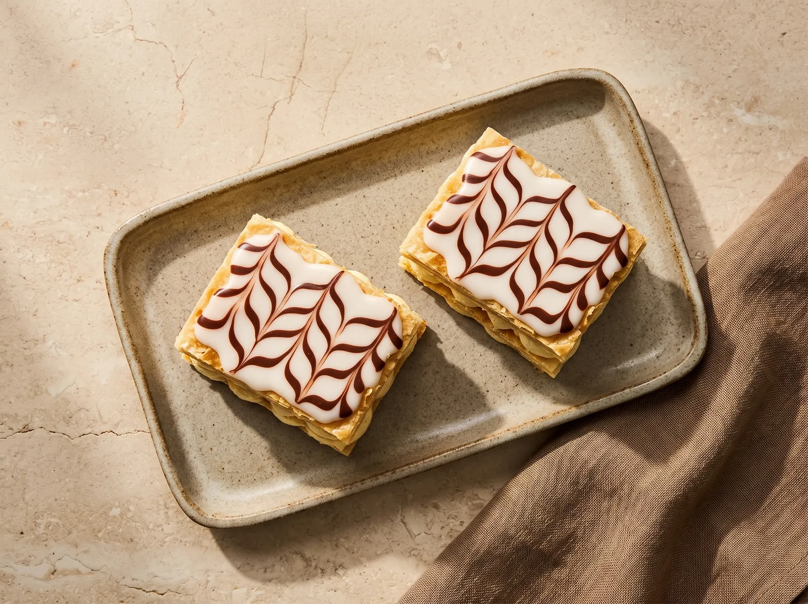 Mille-feuille — auf einem Teller angerichtet