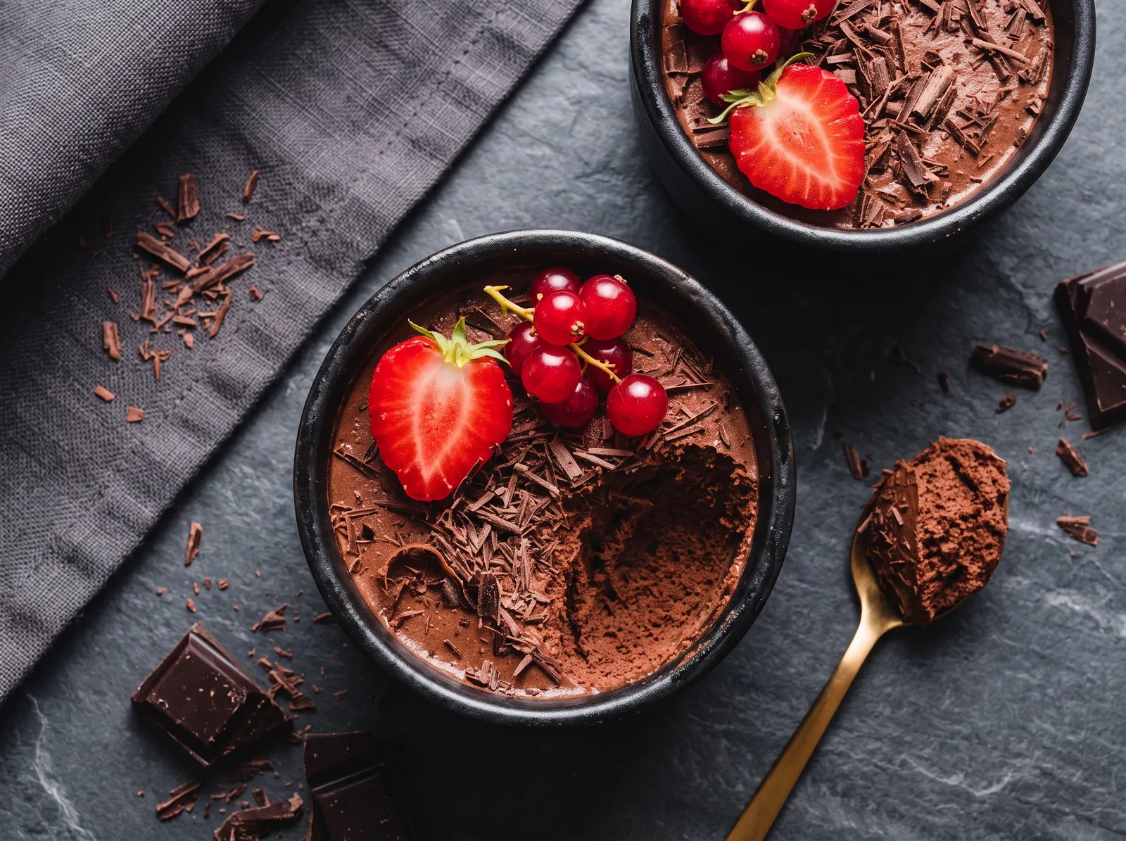 Mousse au chocolat — in einem durchsichtigen Glasgefäß serviert
