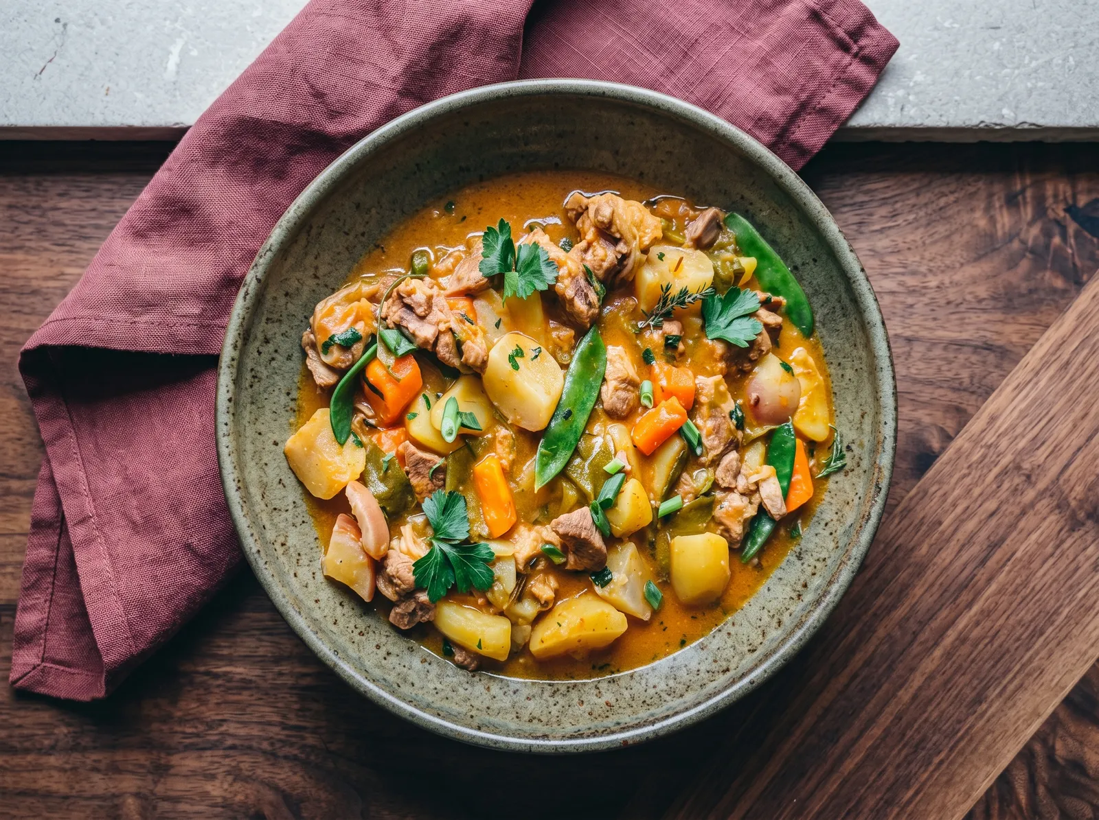 Navarin d’agneau — auf einer Servierplatte angerichtet
