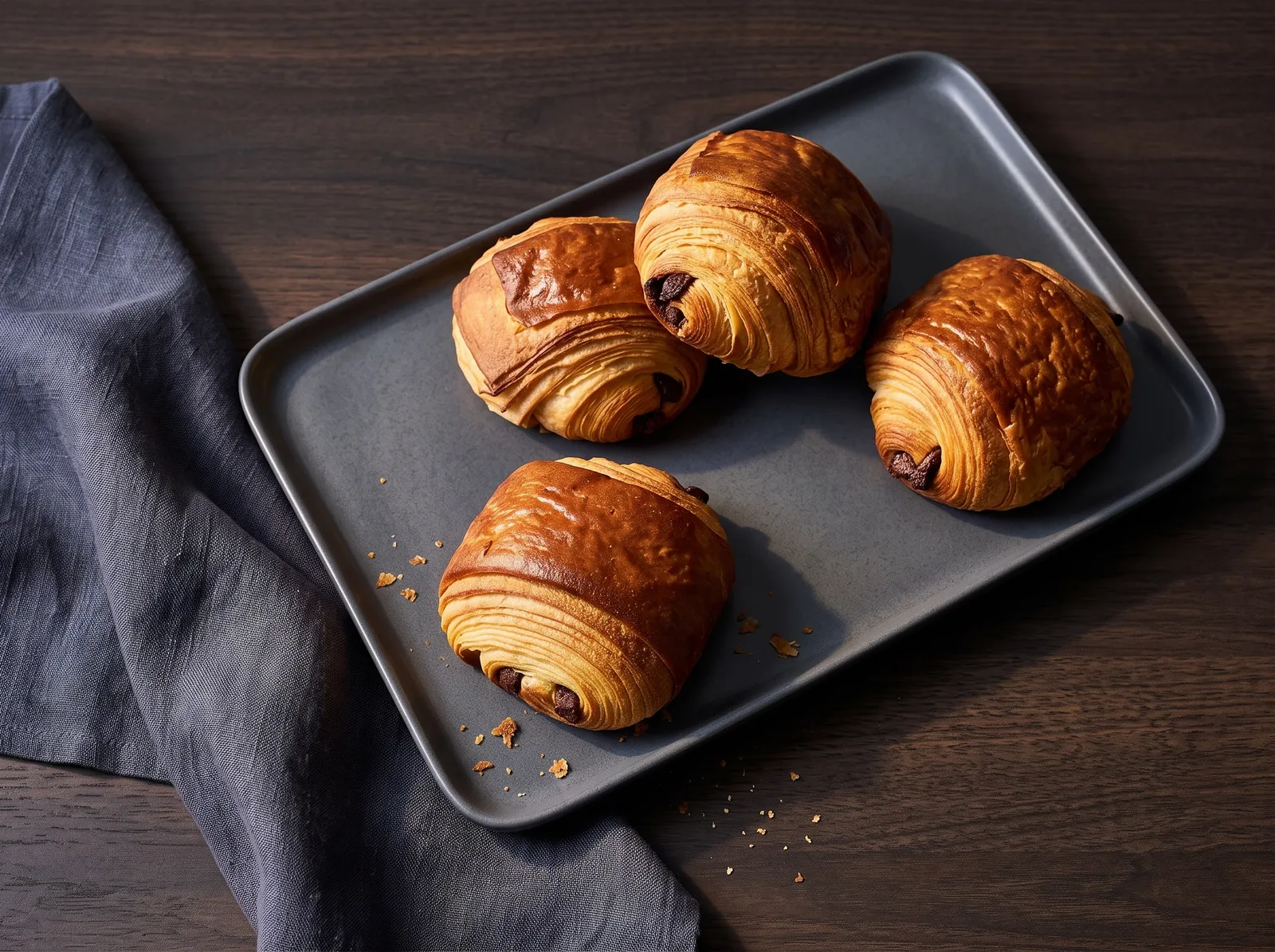 Pain au chocolat — auf einem Teller angerichtet