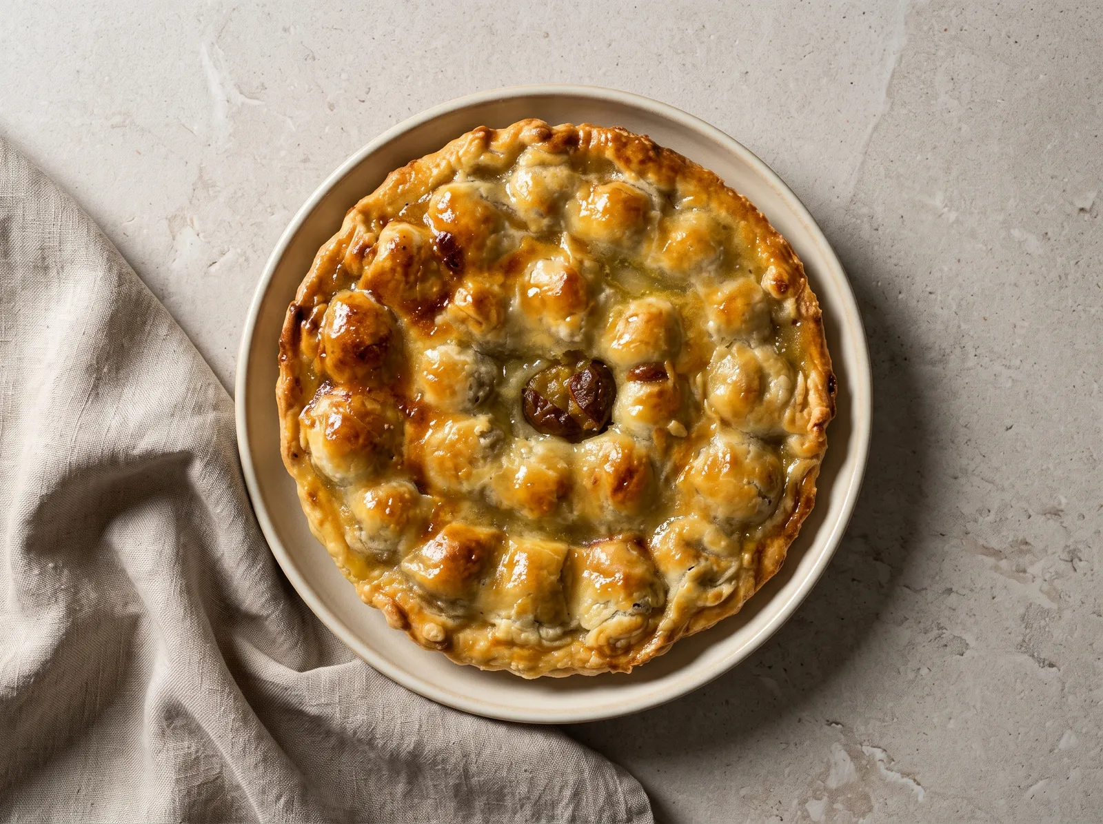 Pâté aux prunes — im Ganzen nach dem Backen gezeigt