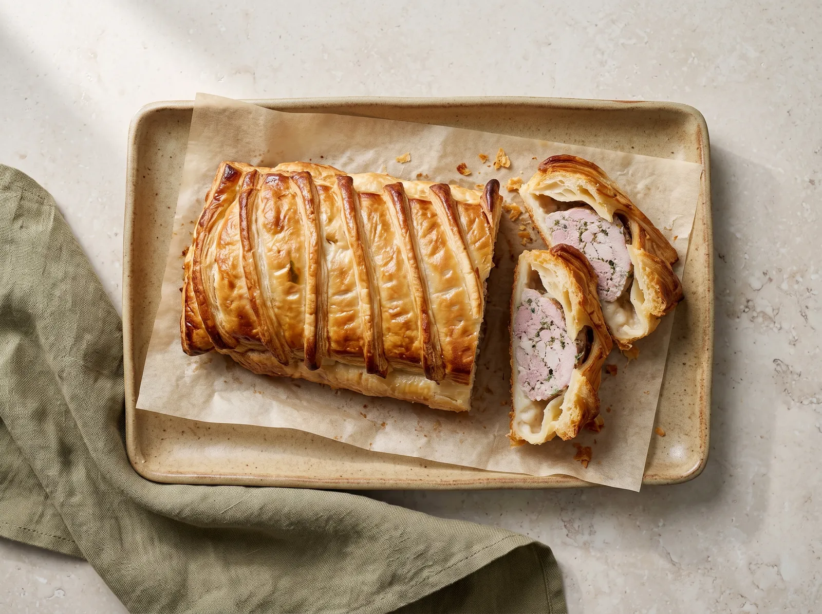 Pâté lorrain — mit sichtbarem Anschnitt gezeigt