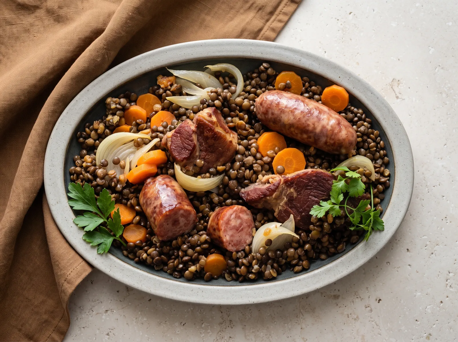 Petit salé aux lentilles du Puy — in einer Schüssel angerichtet