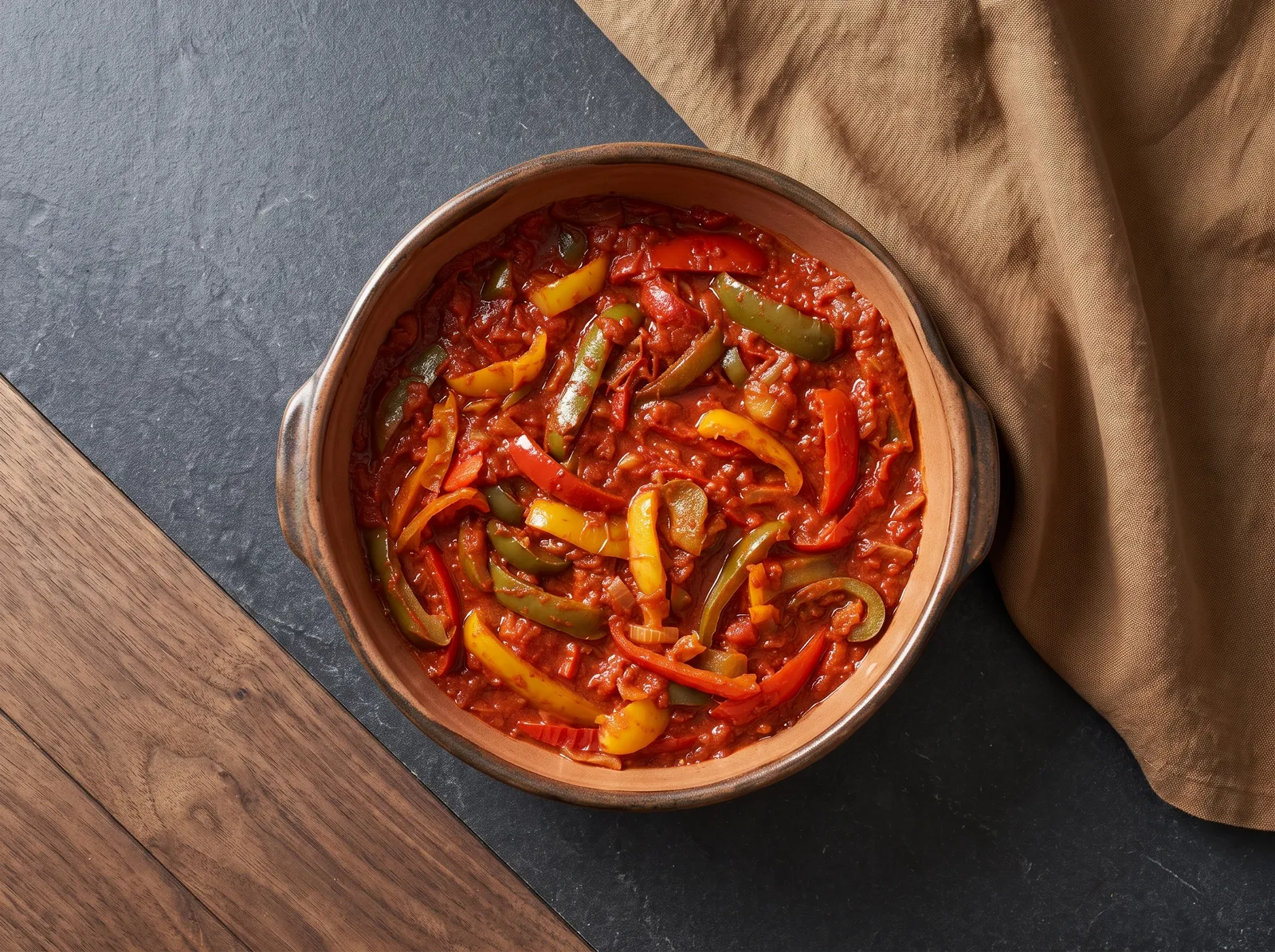 Piperade — in einem Kochtopf gezeigt