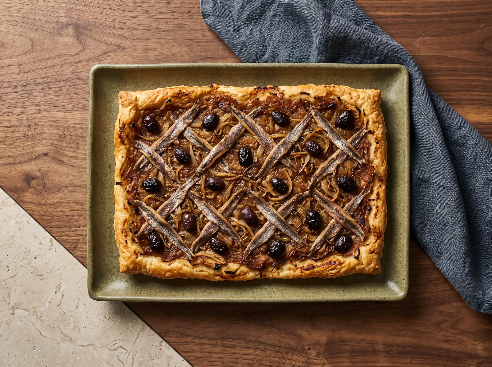 Pissaladière — im Ganzen nach dem Backen gezeigt