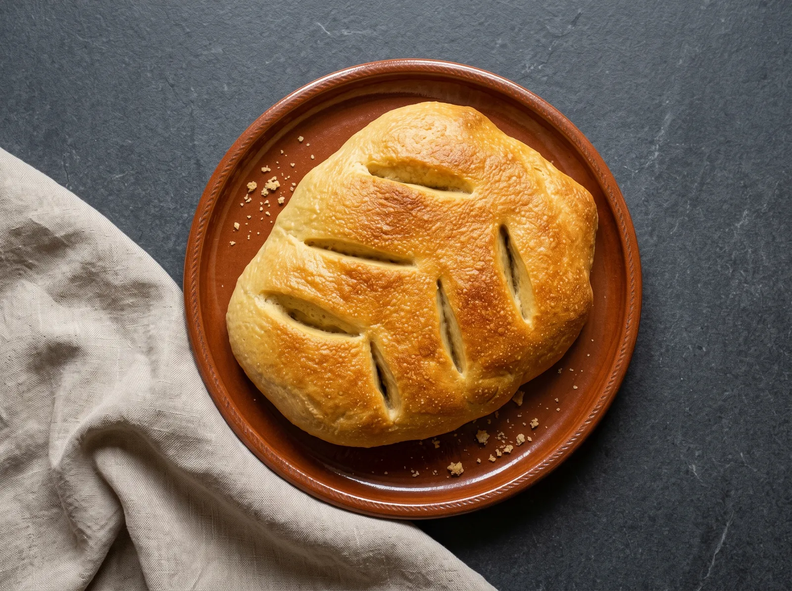 Pompe à l’huile — Brot nach dem Backen gezeigt