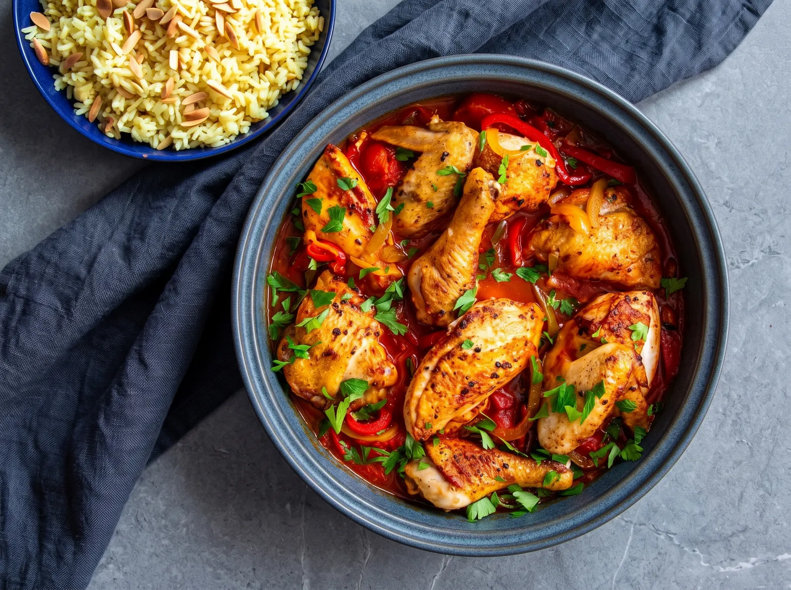 Poulet basquaise — in einem Kochtopf gezeigt