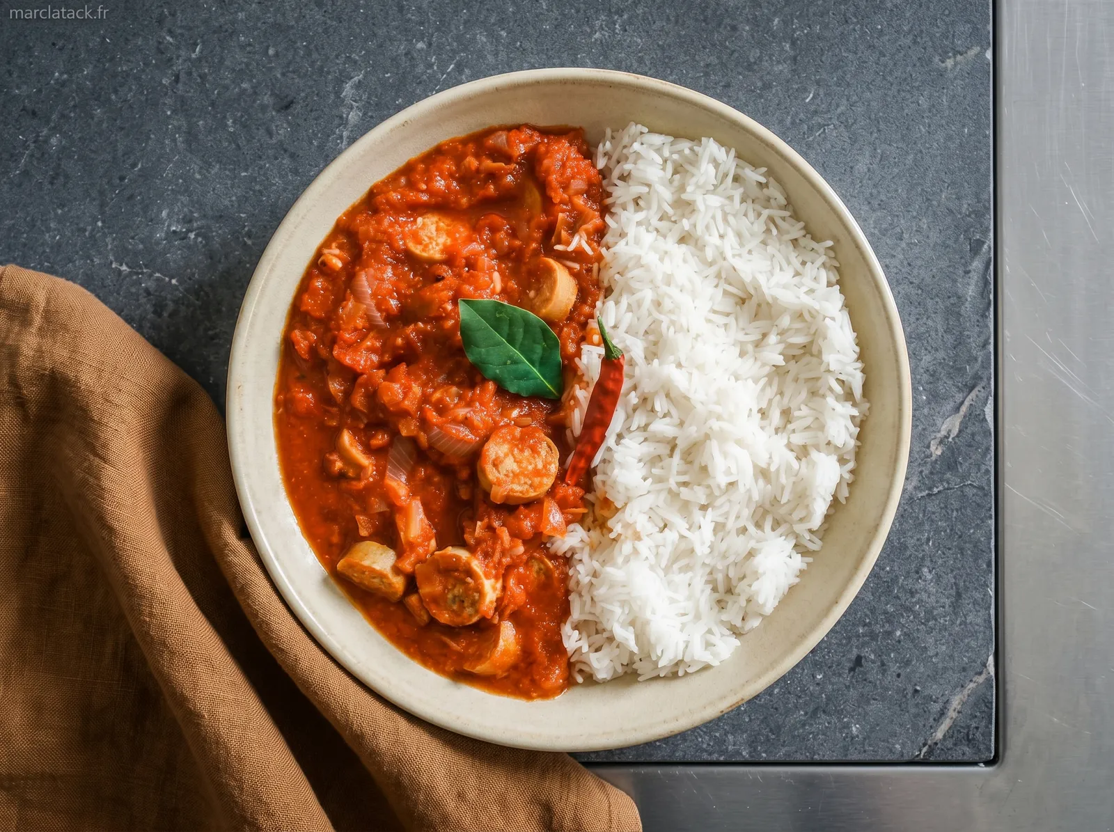 Rougail saucisse — in einer Schüssel angerichtet