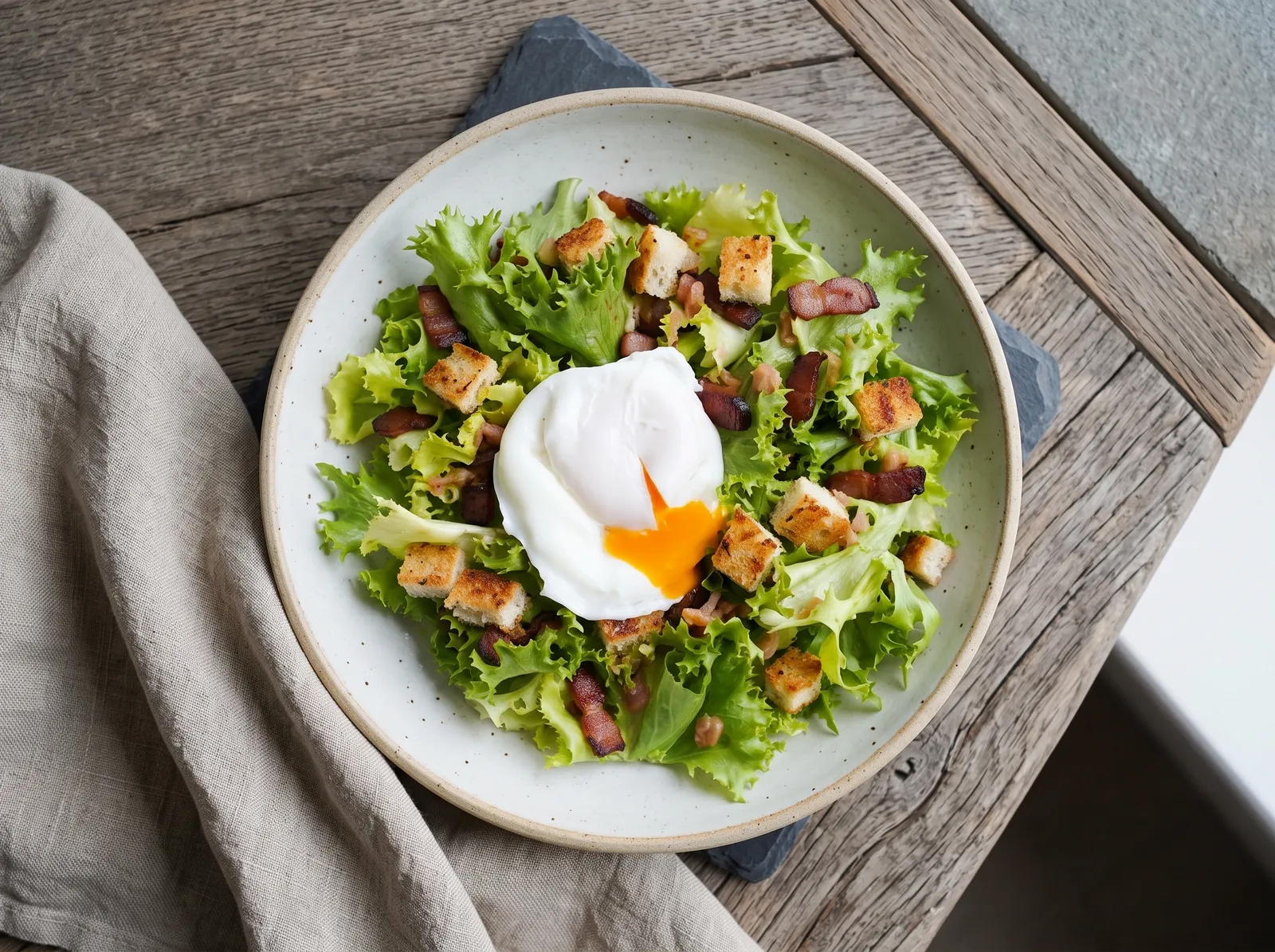 Salade lyonnaise — servito su un piatto