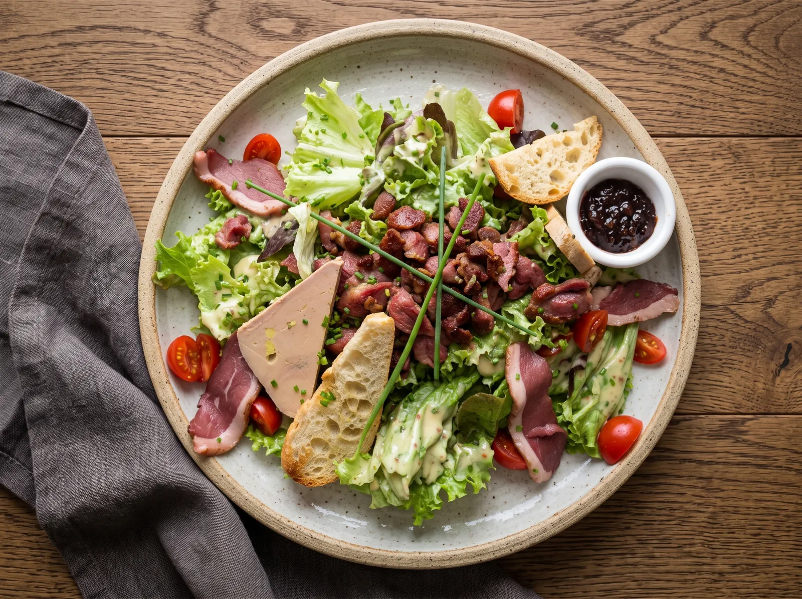 Salade périgourdine — auf einem Teller angerichtet