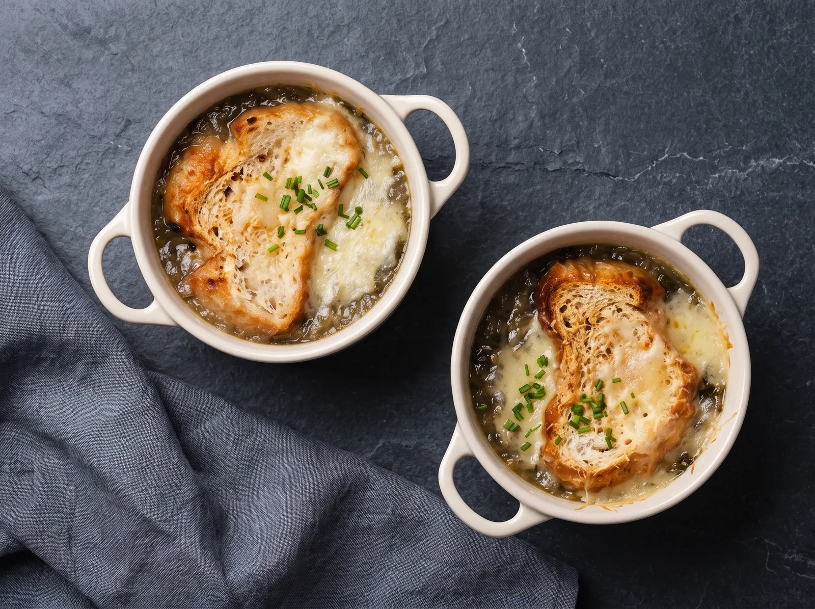 Soupe à l’oignon gratinée — in einem Kochtopf gezeigt