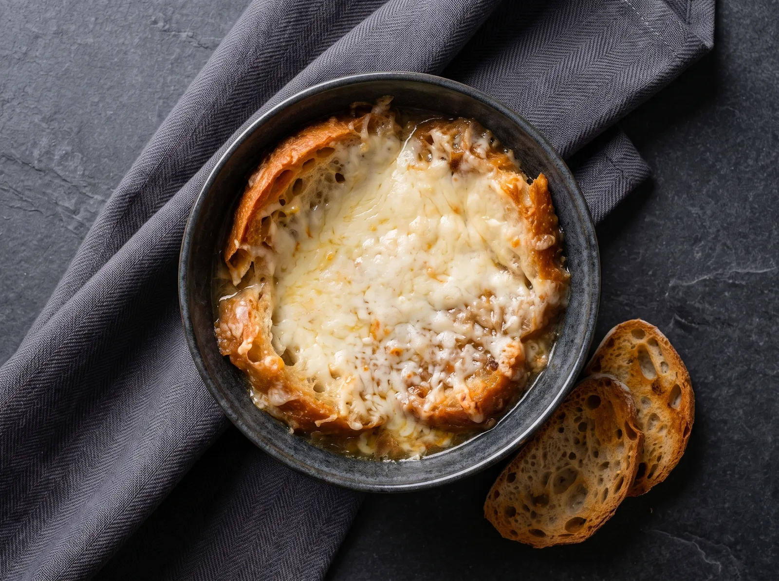 Soupe au fromage — in einer Schüssel angerichtet
