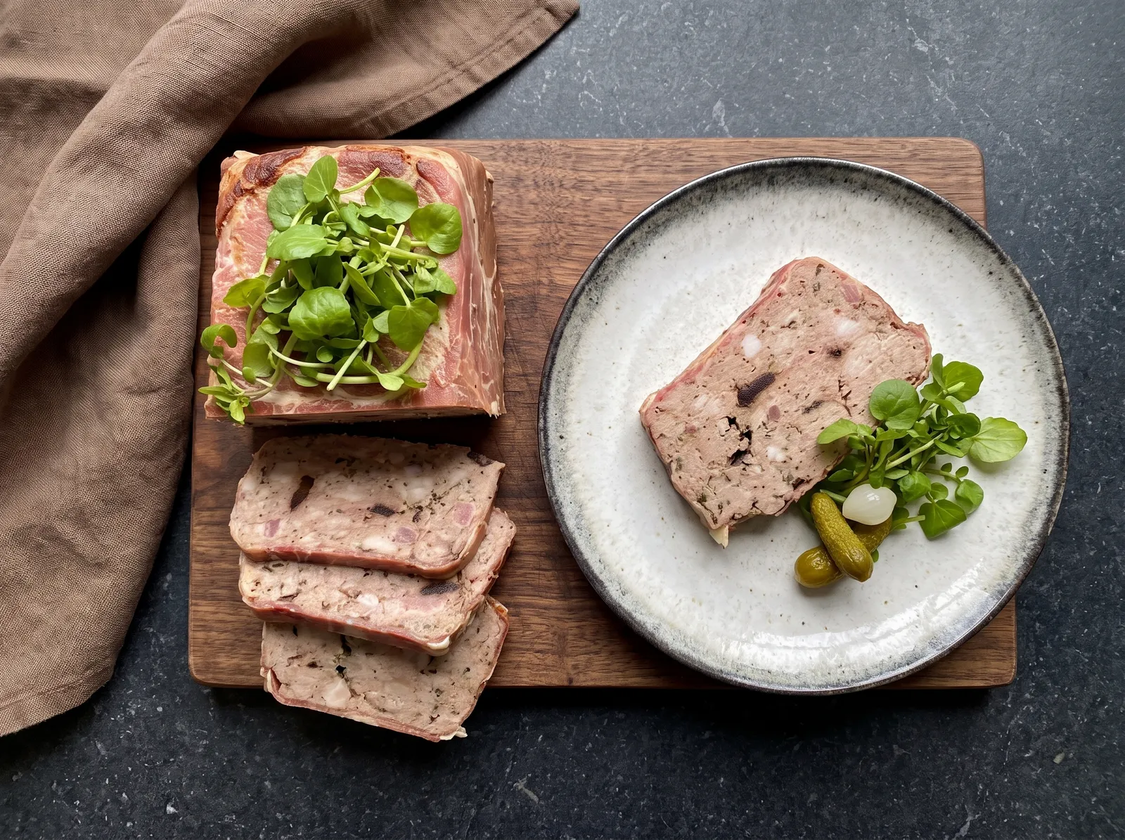 Terrine de campagne — auf einem Brett angerichtet