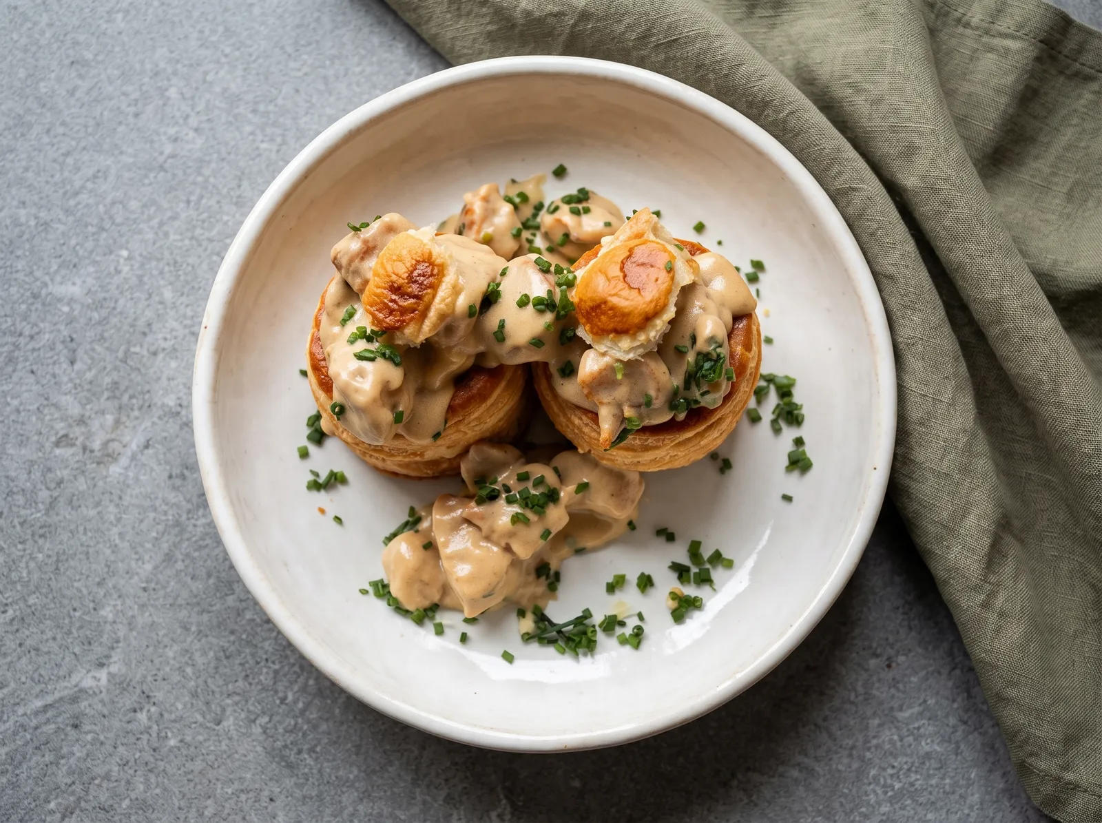 Vol-au-vent à la financière — auf einem Teller angerichtet